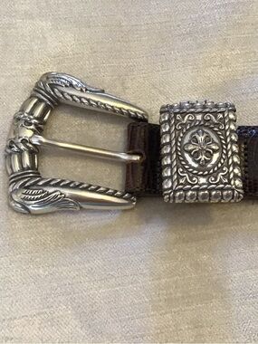 Brighton Museum Collection Collectible Brown Leather Belt with Unique Locket